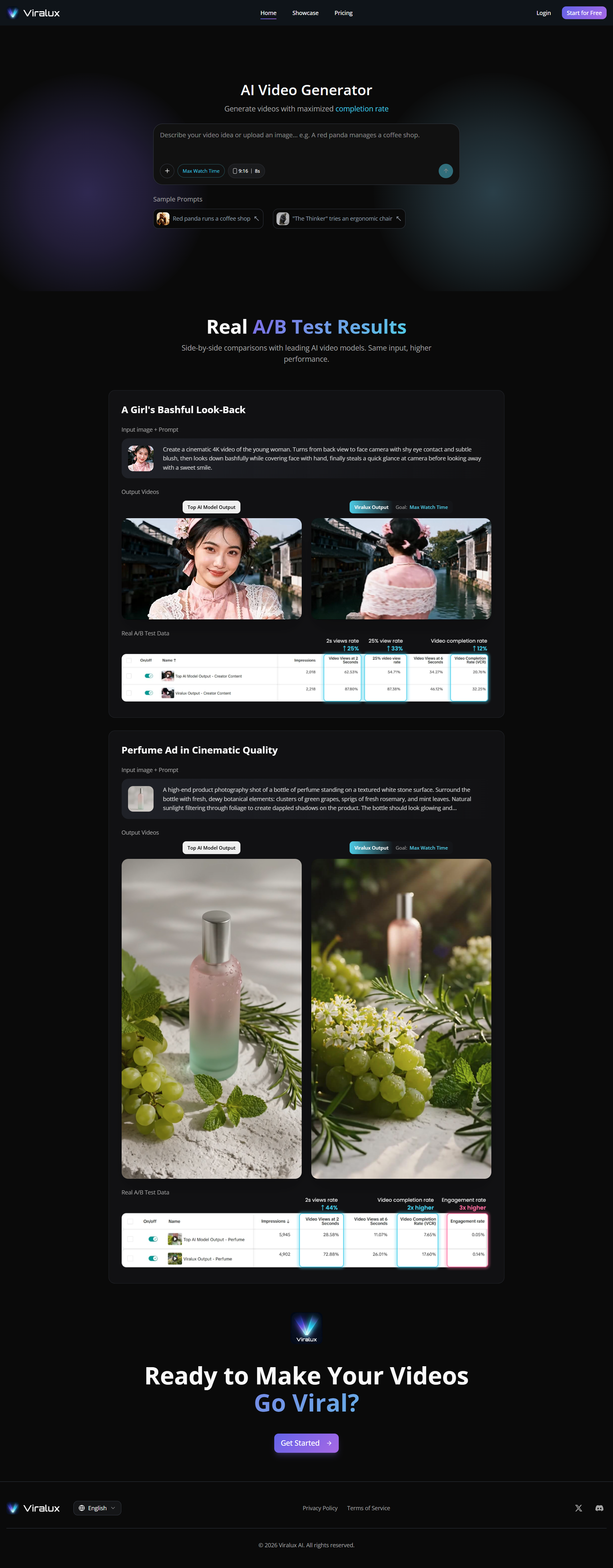 Viralux 官网公开的 Agent 与基础模型 A/B 对照案例